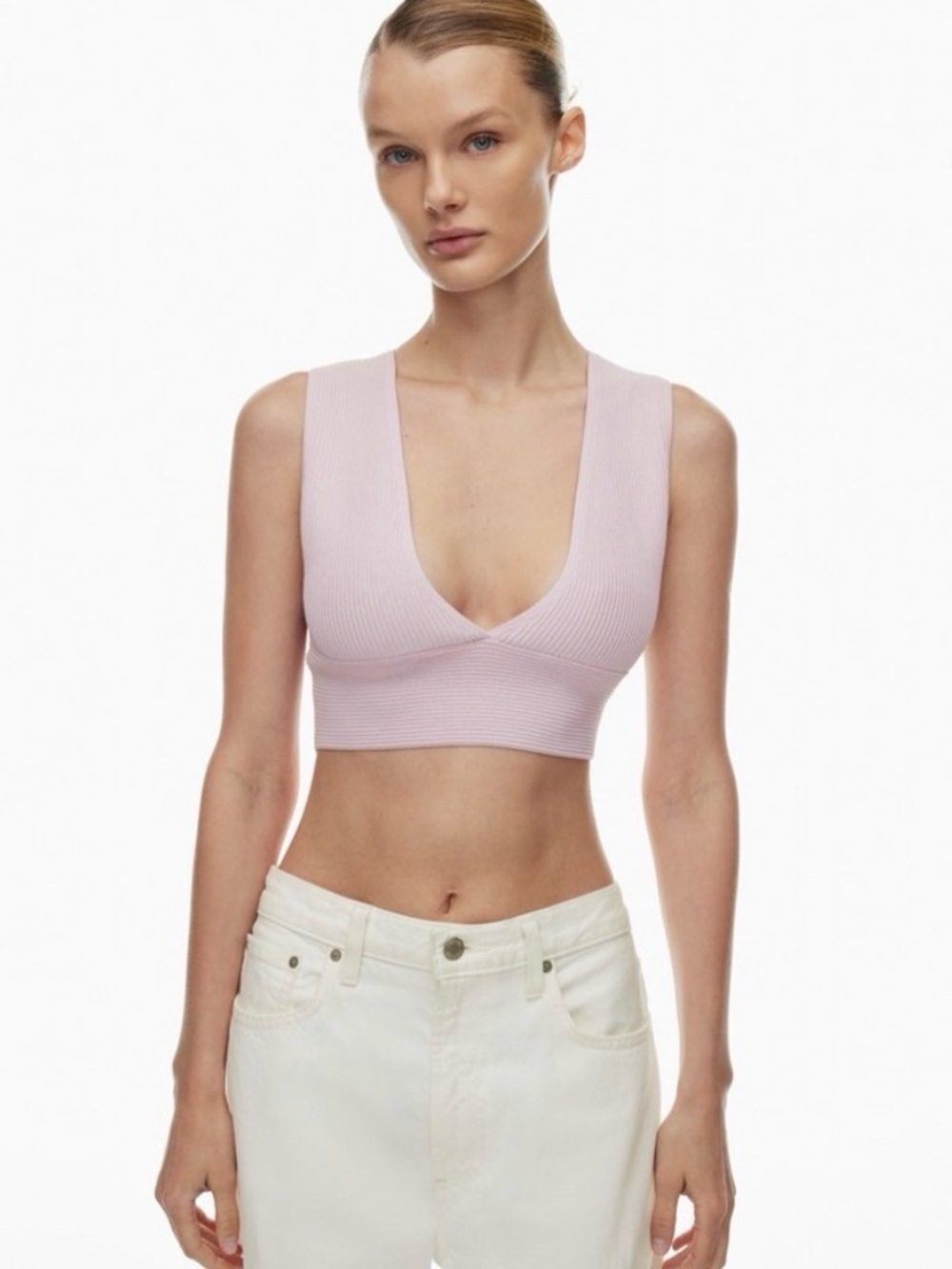 Babaton sculpt knot Ribbed Deep V Cropped Tank Top